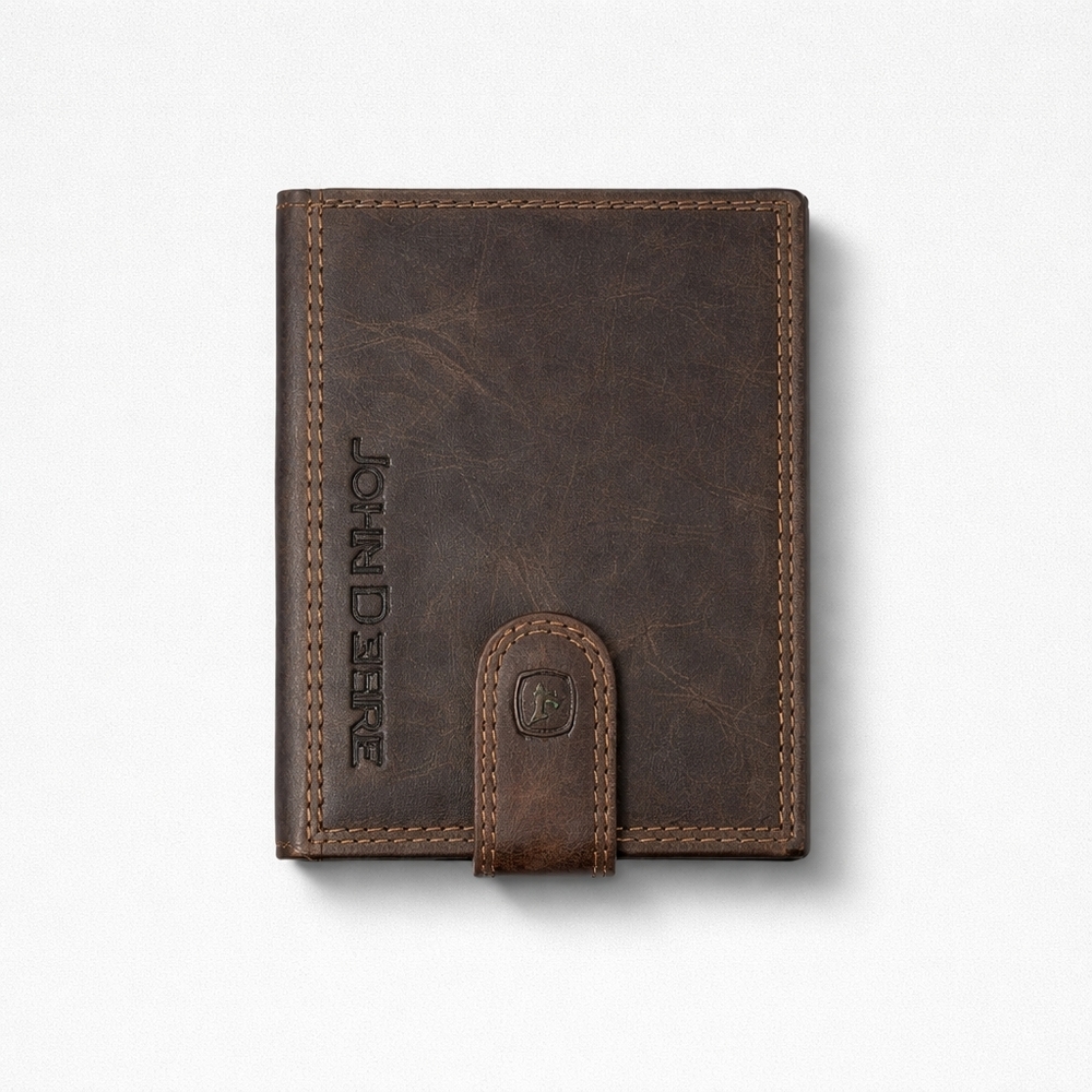 John Deere Dark Brown Leather Men's Wallet, Gift Boxed, NWT